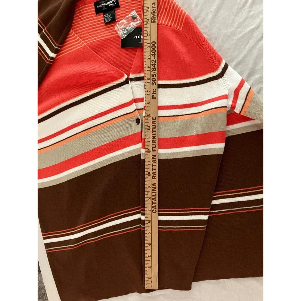 Requirements NWT Sz‎ 1X Wmn Stripe Button Cardigan Sweater Brown Coral Long Slv
